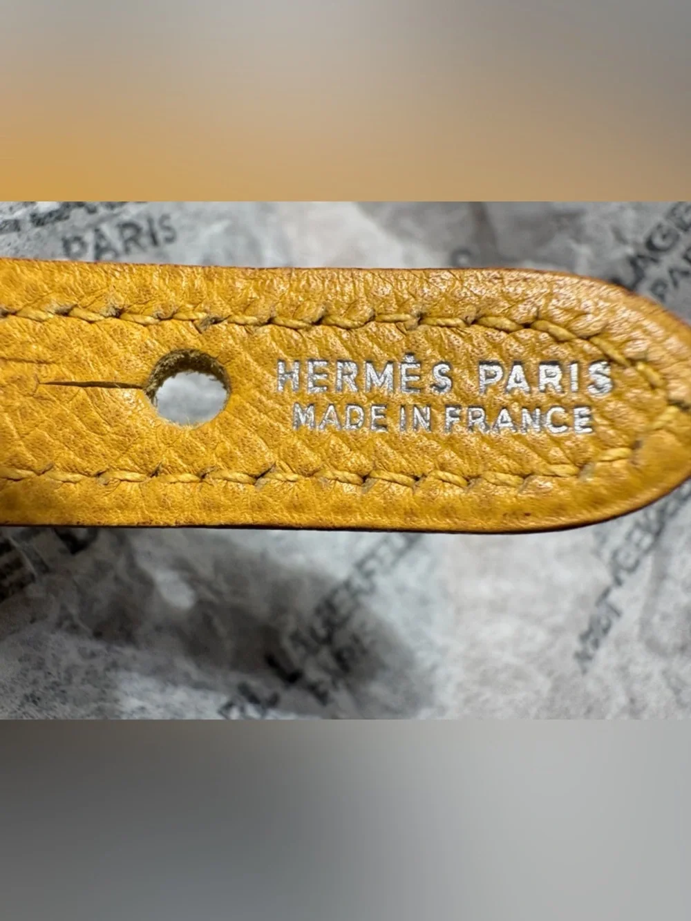 Hermès Yellow Epsom Leather Dog Collar Bracelet PM Palladium Engraved “Toro” COA - Picture 4 of 9